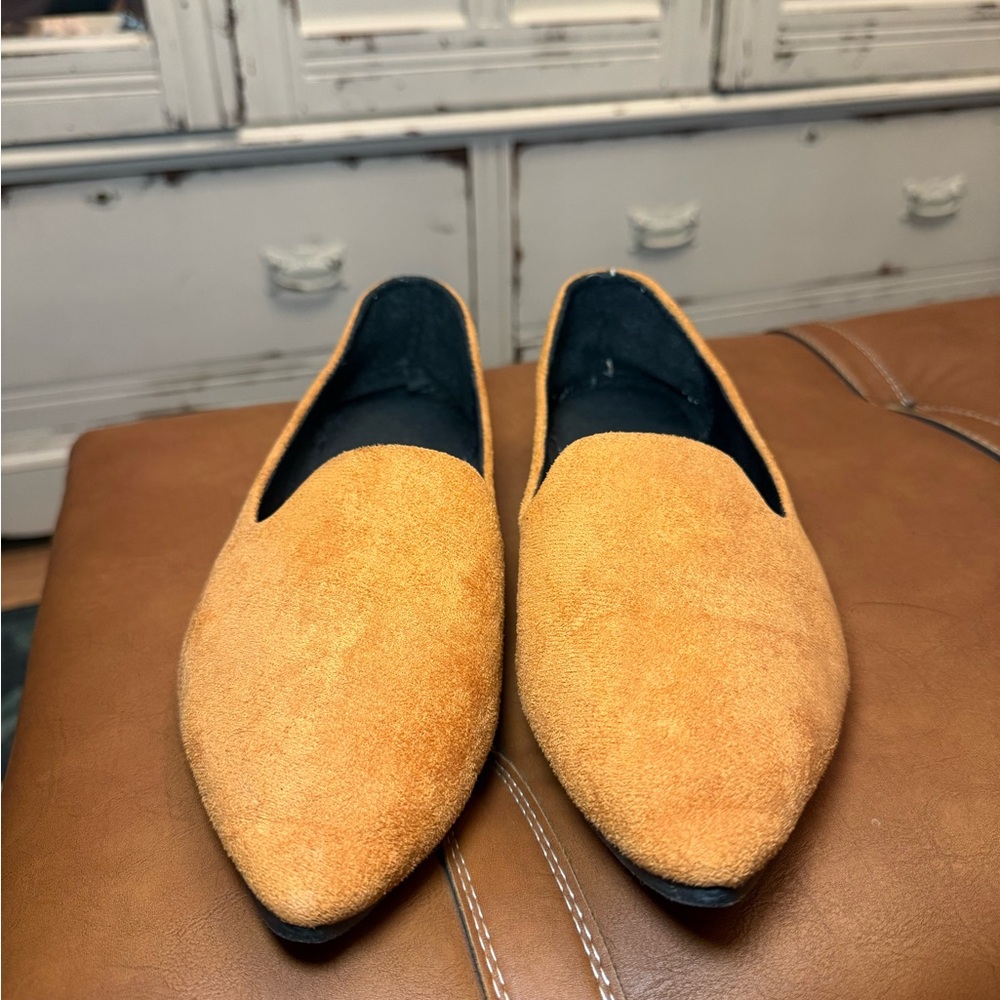 Tan Suede Pointed-Toe Flats